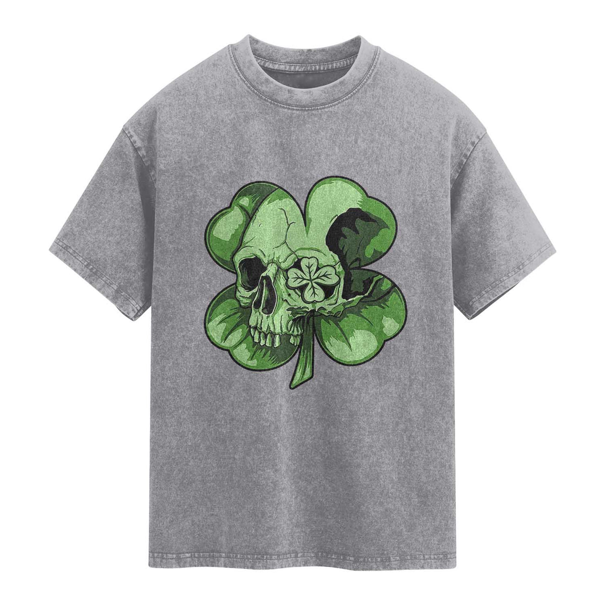 St Patricks Day Lucky Shamrock Skull Gift Washed Cotton T-Shirt