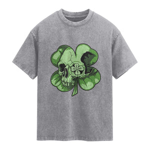 St Patricks Day Lucky Shamrock Skull Gift Washed Cotton T-Shirt