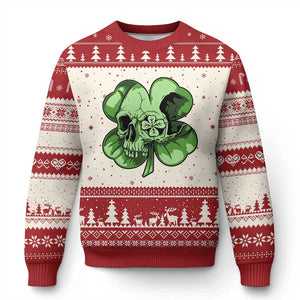 St Patricks Day Lucky Shamrock Skull Gift Ugly Christmas Sweater TS12 Beige Red Print Your Wear