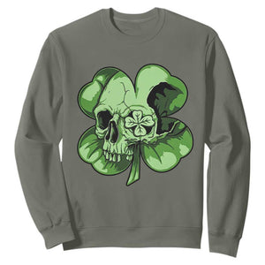 St Patricks Day Lucky Shamrock Skull Gift Sweatshirt TS12 Military Green Print Your Wear