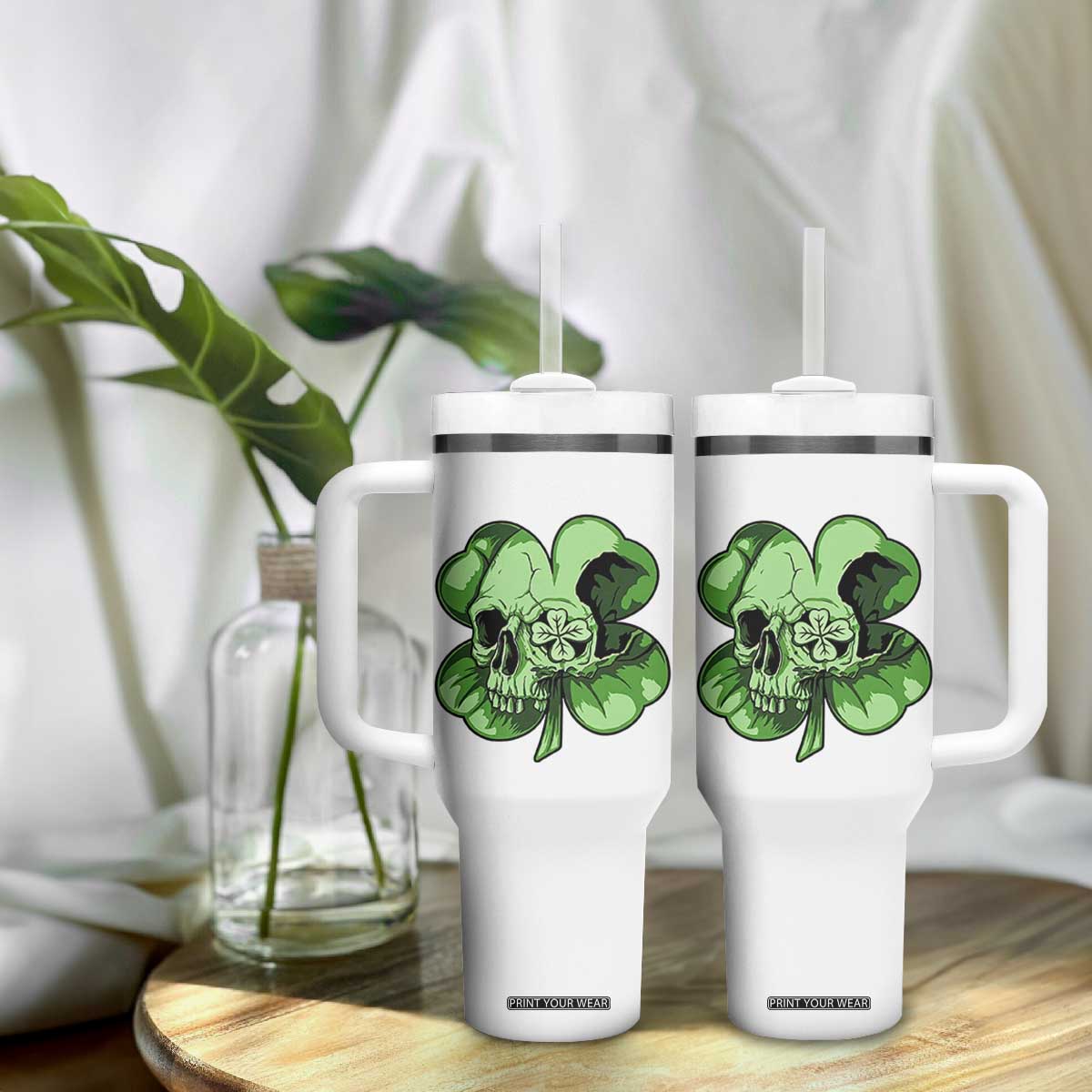 St Patricks Day Lucky Shamrock Skull Gift Tumbler With Handle TS12 Print Your Wear