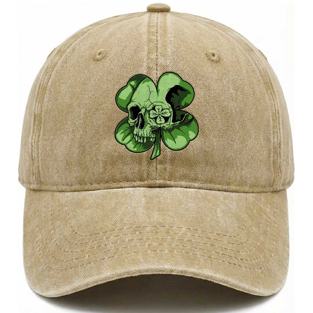 St Patricks Day Lucky Shamrock Skull Gift Washed Cotton Baseball Cap TS12 Print Your Wear