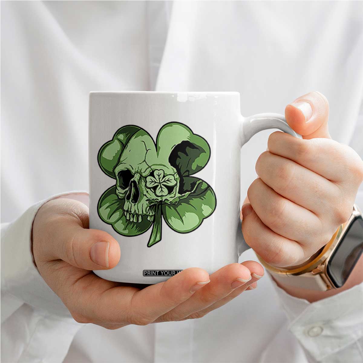St Patricks Day Lucky Shamrock Skull Gift Coffee Mug TS12 Print Your Wear