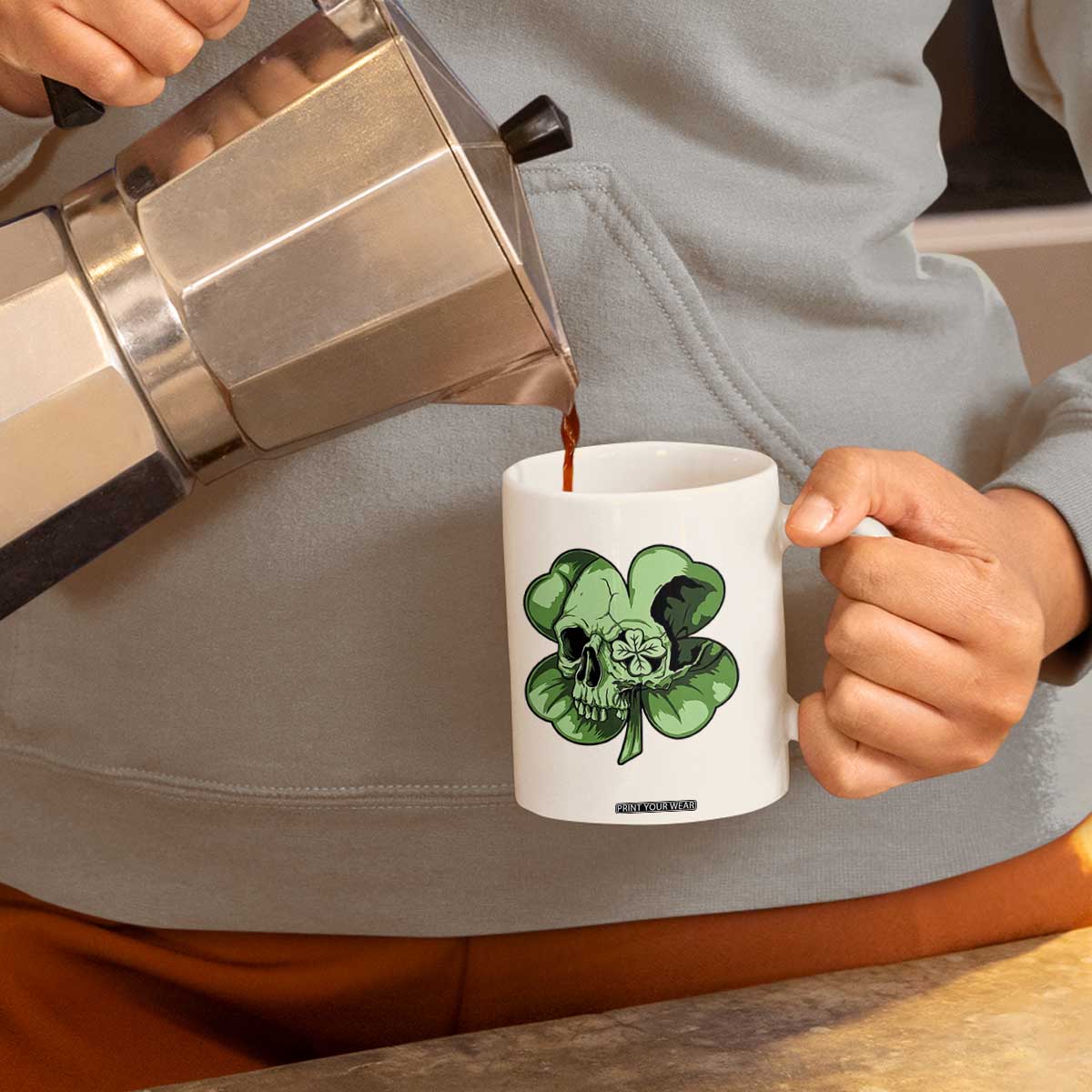 St Patricks Day Lucky Shamrock Skull Gift Coffee Mug TS12 Print Your Wear
