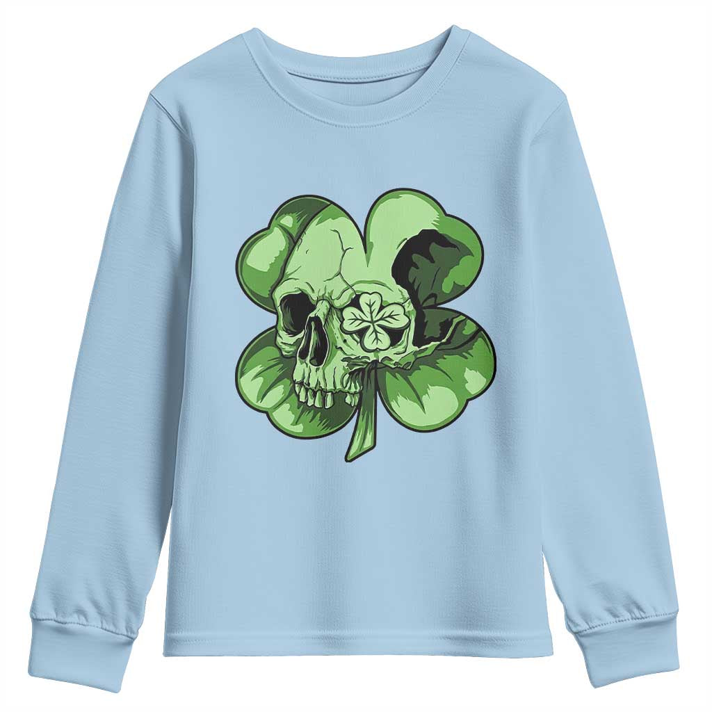 St Patricks Day Lucky Shamrock Skull Gift Youth Sweatshirt TS12 Light Blue Print Your Wear