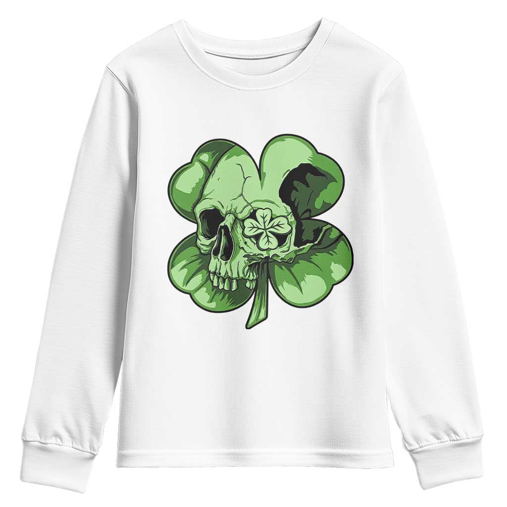 St Patricks Day Lucky Shamrock Skull Gift Youth Sweatshirt TS12 White Print Your Wear