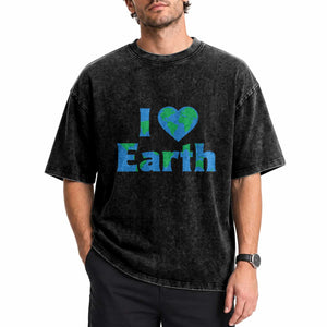 Earth Day Environmental Activism Washed Cotton T-Shirt I Love Earth
