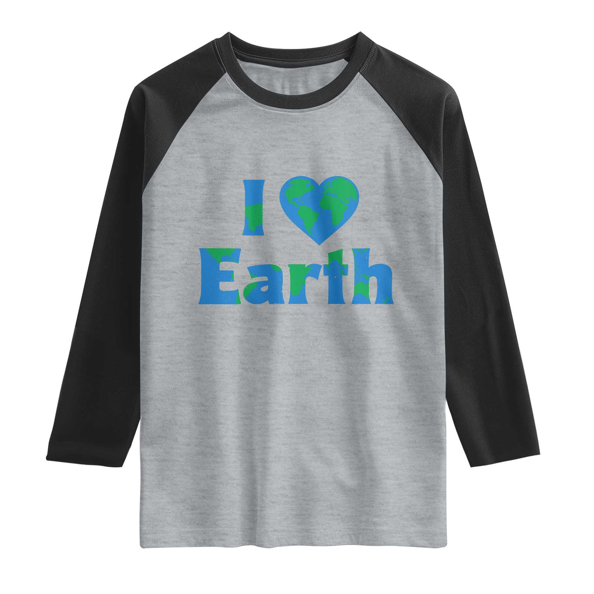 Earth Day Environmental Activism Raglan Shirt I Love Earth TS12 Heather Gray Black Print Your Wear