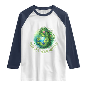 Respect Your Mother Raglan Shirt Earth Mother Hugging Planet TS12 White Navy Print Your Wear