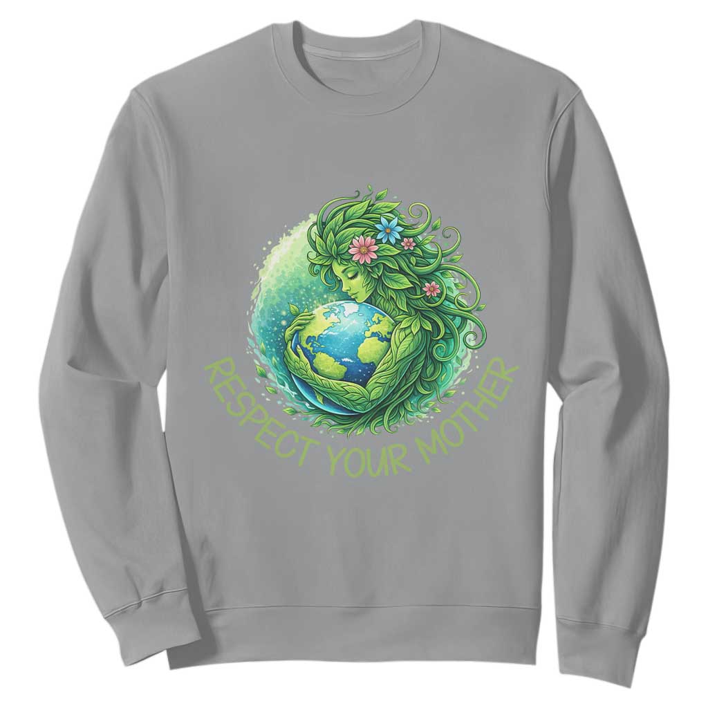Respect Your Mother Sweatshirt Earth Mother Hugging Planet TS12 Sport Gray Print Your Wear