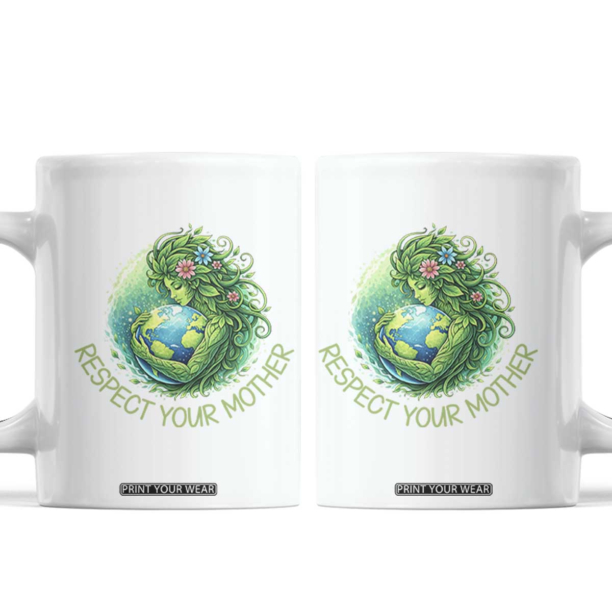 Respect Your Mother Coffee Mug Earth Mother Hugging Planet TS12 White Print Your Wear