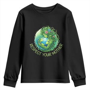 Respect Your Mother Youth Sweatshirt Earth Mother Hugging Planet TS12 Black Print Your Wear