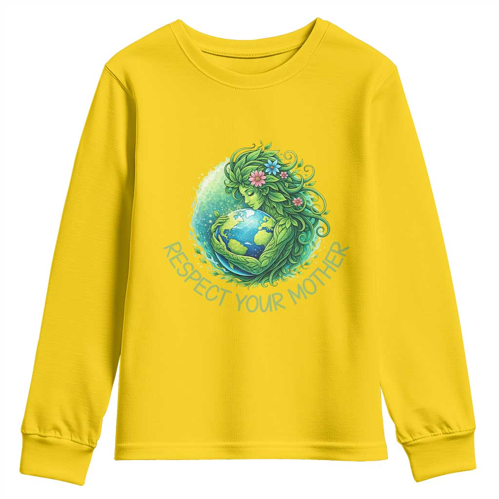 Respect Your Mother Youth Sweatshirt Earth Mother Hugging Planet TS12 Daisy Print Your Wear