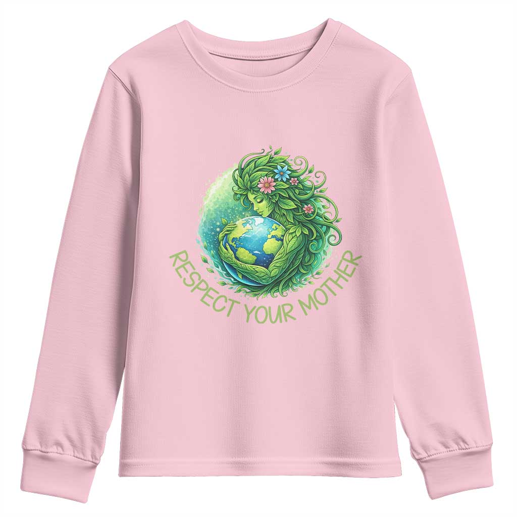 Respect Your Mother Youth Sweatshirt Earth Mother Hugging Planet TS12 Light Pink Print Your Wear