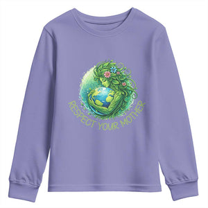 Respect Your Mother Youth Sweatshirt Earth Mother Hugging Planet TS12 Violet Print Your Wear
