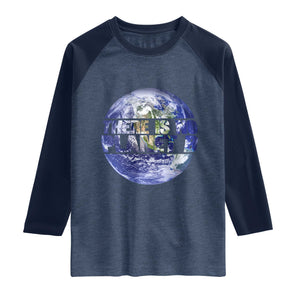 There Is No Planet B Raglan Shirt Earth Day Environmental Awareness Gift TS12 Heather Denim Navy Print Your Wear