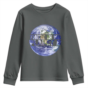 There Is No Planet B Youth Sweatshirt Earth Day Environmental Awareness Gift TS12 Dark Heather Print Your Wear