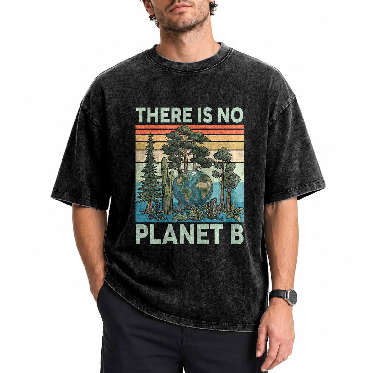 Vintage There Is No Planet B Earth Day Gift Washed Cotton T-Shirt