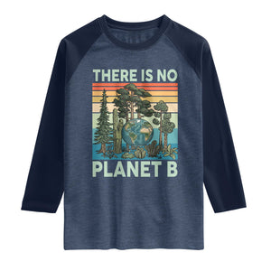 Vintage There Is No Planet B Earth Day Gift Raglan Shirt TS12 Heather Denim Navy Print Your Wear