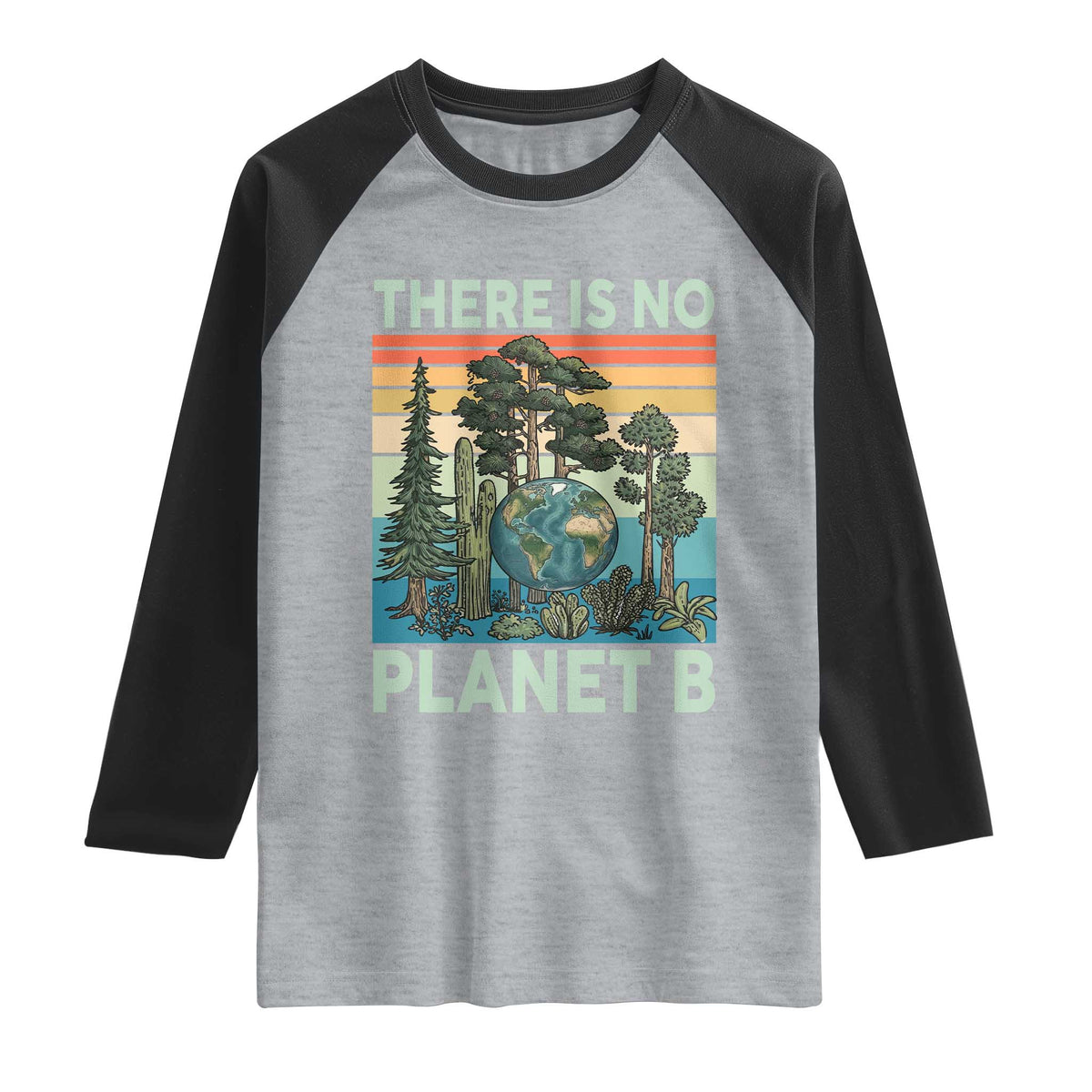 Vintage There Is No Planet B Earth Day Gift Raglan Shirt TS12 Heather Gray Black Print Your Wear