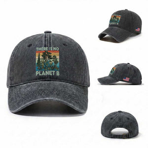 Vintage There Is No Planet B Earth Day Gift Washed Cotton Baseball Cap TS12 Washed Cap Universal Fit Dark Gray Print Your Wear