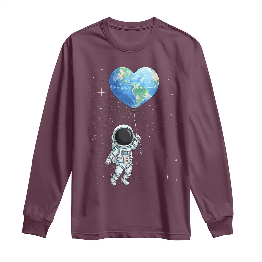 Astronaut Protect The Planet Long Sleeve Shirt Earth Day Gift TS12 Maroon Print Your Wear