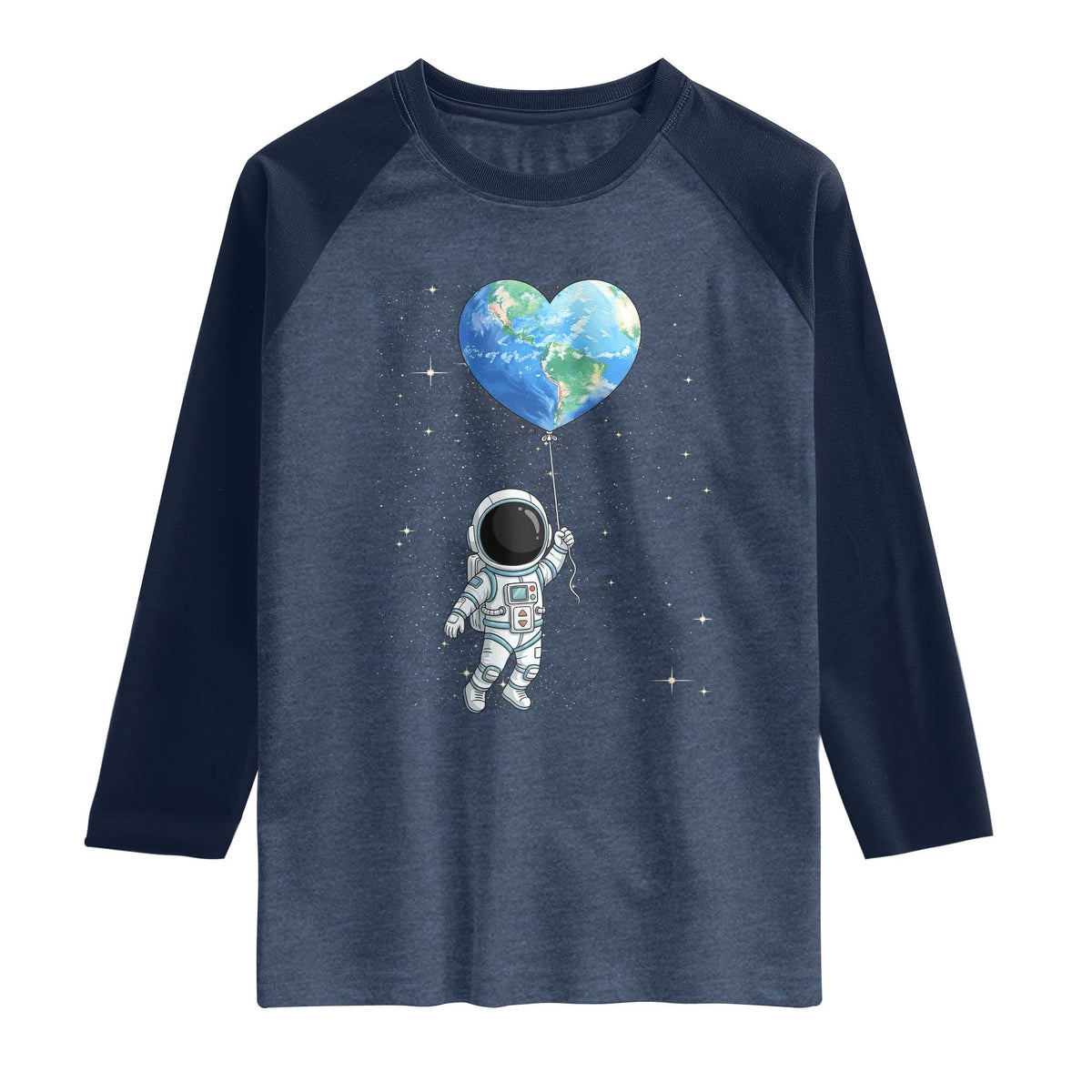 Astronaut Protect The Planet Raglan Shirt Earth Day Gift TS12 Heather Denim Navy Print Your Wear