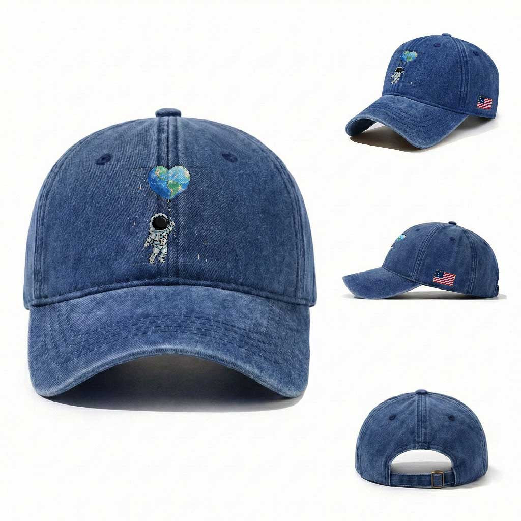 Astronaut Protect The Planet Washed Cotton Baseball Cap Earth Day Gift TS12 Washed Cap Universal Fit Royal Blue Print Your Wear