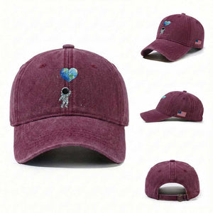 Astronaut Protect The Planet Washed Cotton Baseball Cap Earth Day Gift TS12 Washed Cap Universal Fit Burgundy Print Your Wear