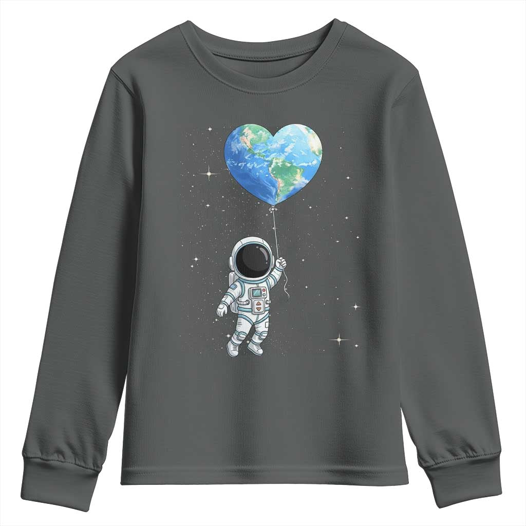 Astronaut Protect The Planet Youth Sweatshirt Earth Day Gift TS12 Dark Heather Print Your Wear
