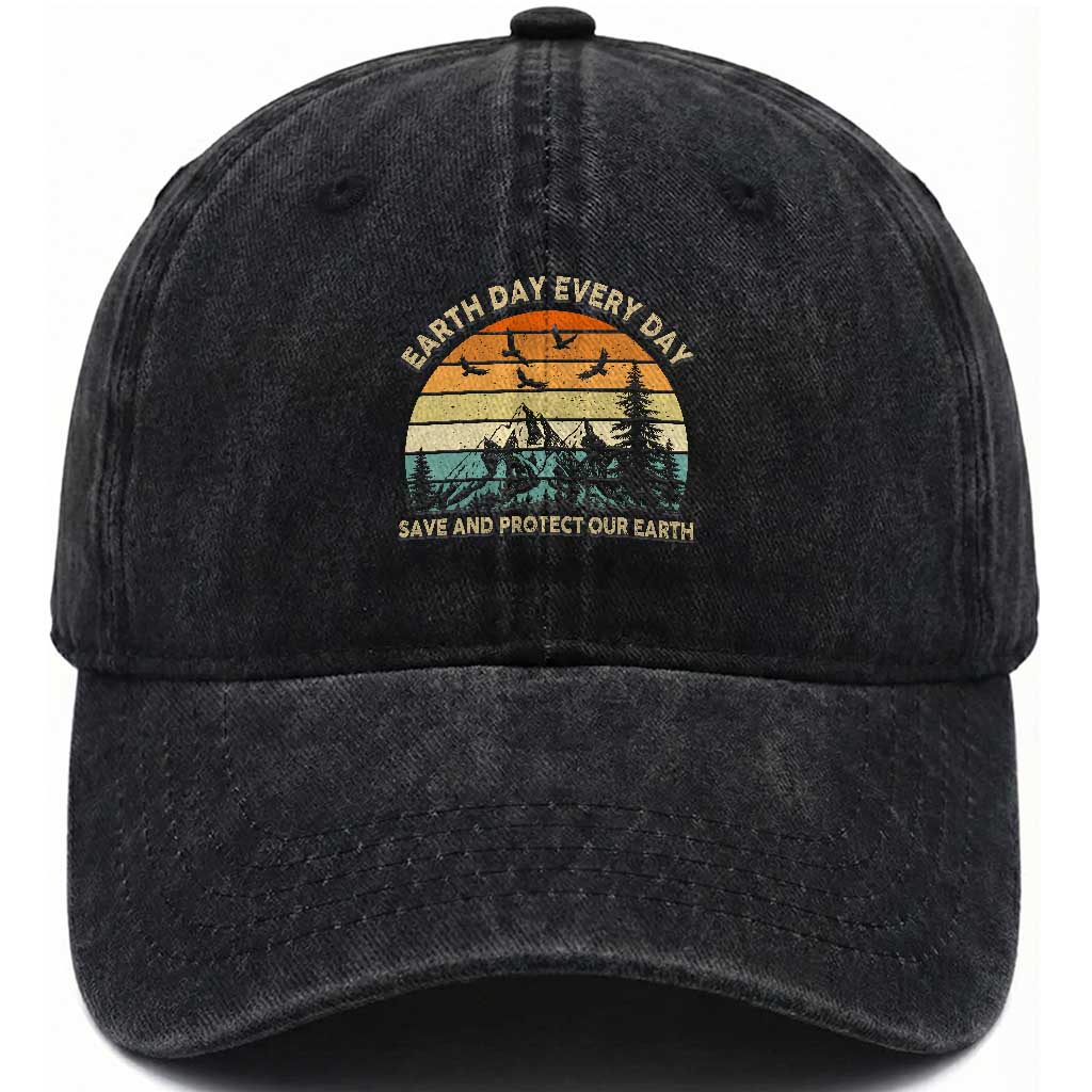 Earth Day Everyday Washed Cotton Baseball Cap Save And Protect Our Earth TS12 Washed Cap Universal Fit Black Print Your Wear