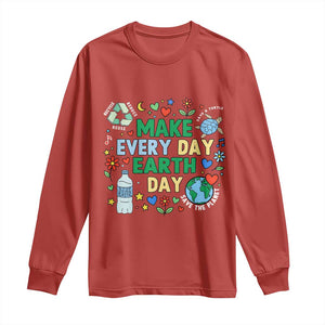 Make Every Day Earth Day Student Gift Long Sleeve Shirt Environmental Awareness TS12 Red Print Your Wear