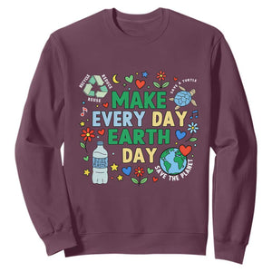 Make Every Day Earth Day Student Gift Sweatshirt Environmental Awareness TS12 Maroon Print Your Wear