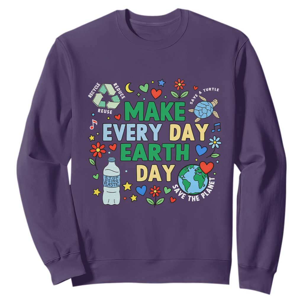 Make Every Day Earth Day Student Gift Sweatshirt Environmental Awareness TS12 Purple Print Your Wear