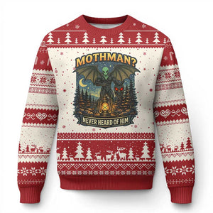 Funny Mothman Cryptid Believer Ugly Christmas Sweater Never Heard Of Him TS12 Beige Red Print Your Wear