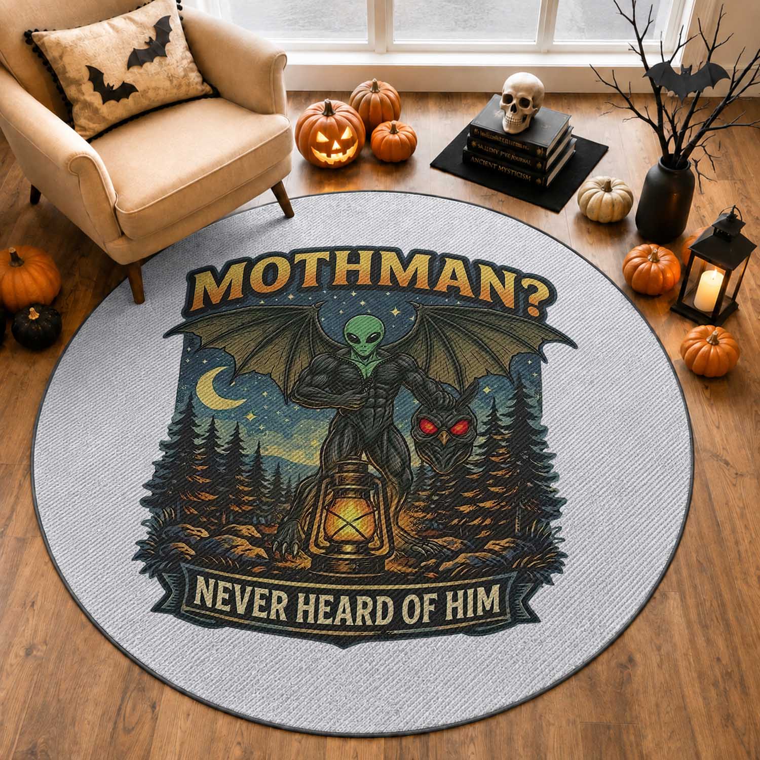 Funny Mothman Cryptid Believer Round Rug Never Heard Of Him