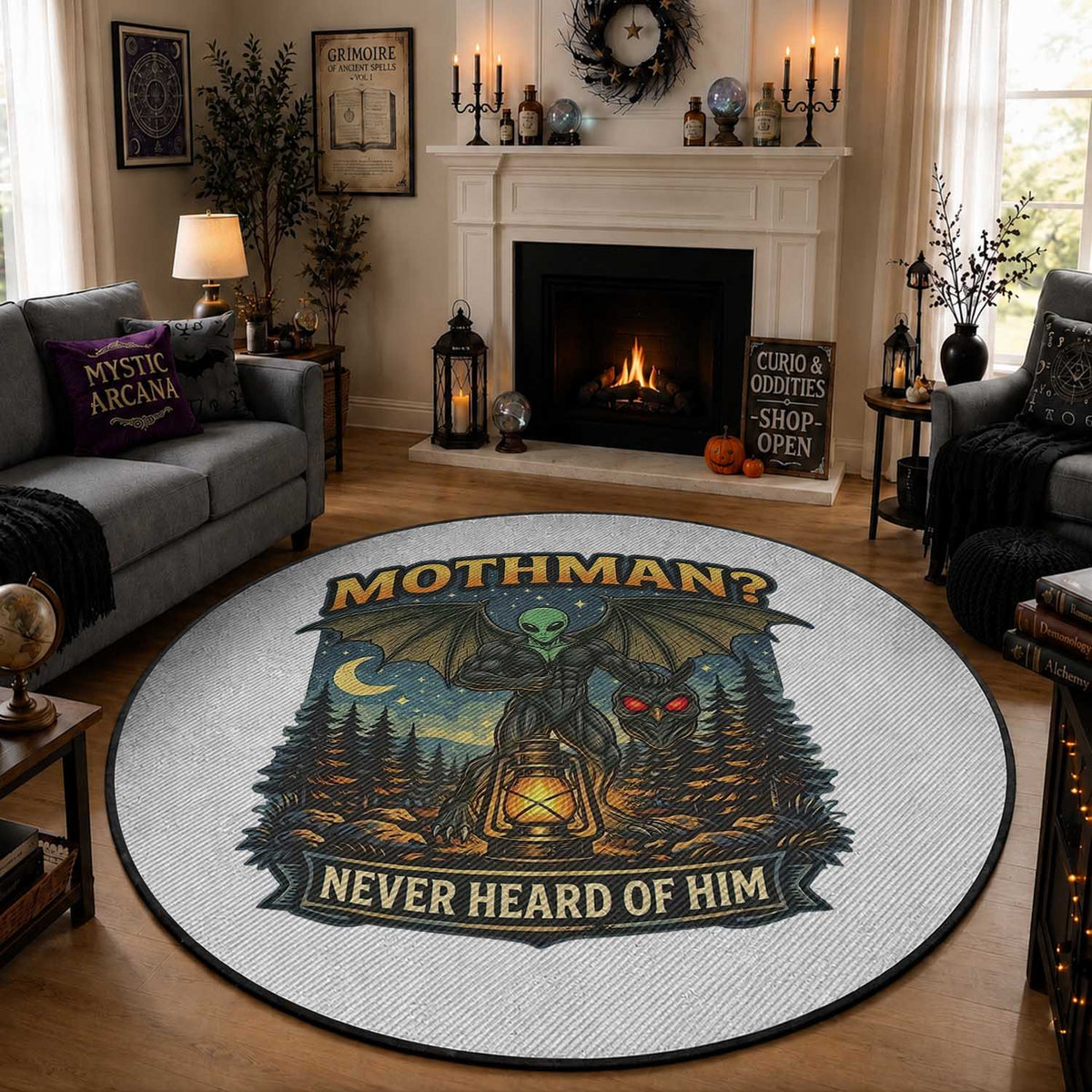 Funny Mothman Cryptid Believer Round Rug Never Heard Of Him
