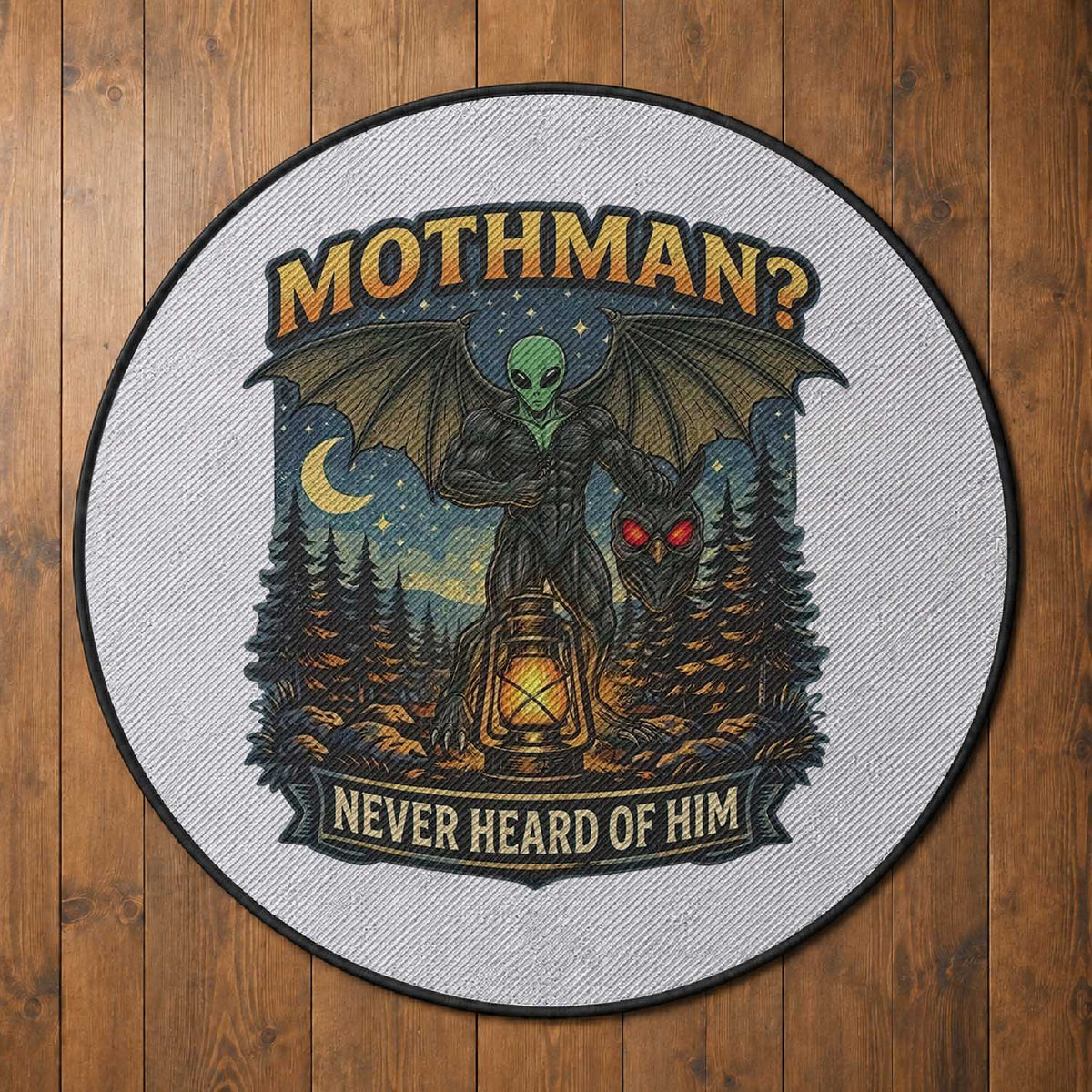 Funny Mothman Cryptid Believer Round Rug Never Heard Of Him