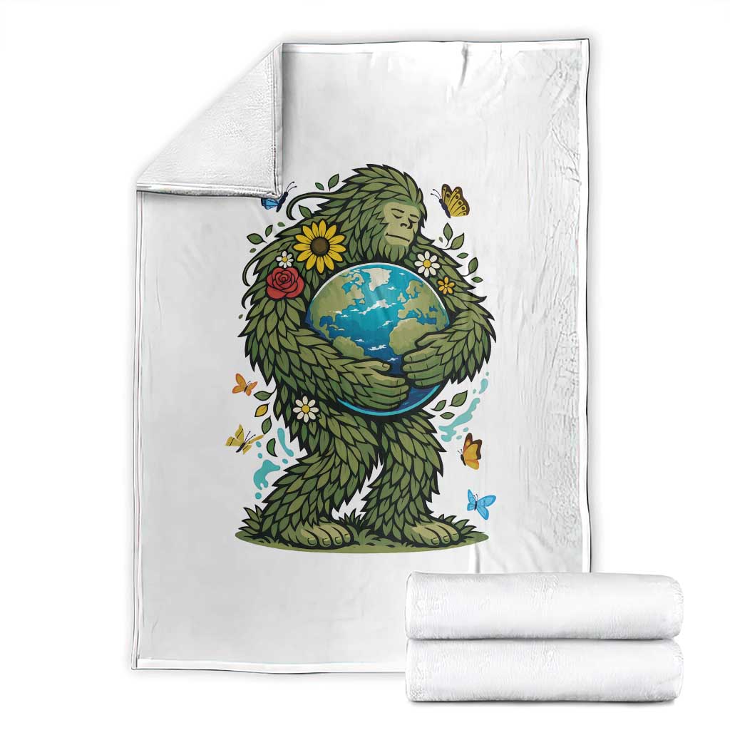 Floral Bigfoot Hugging Earth Throw Blanket Cottagecore Nature Lover TS12 White Print Your Wear