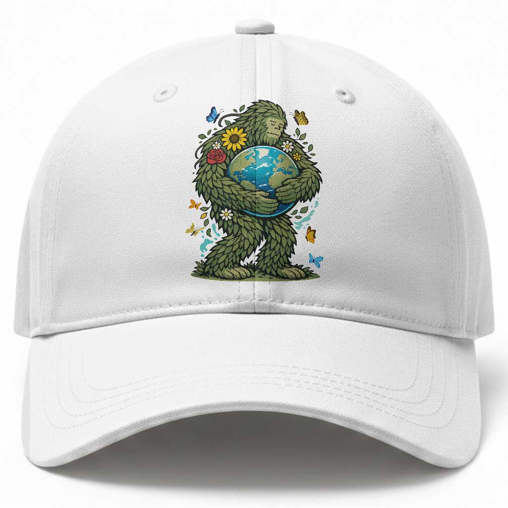 Floral Bigfoot Hugging Earth Baseball Cap Cottagecore Nature Lover TS12 Print Your Wear