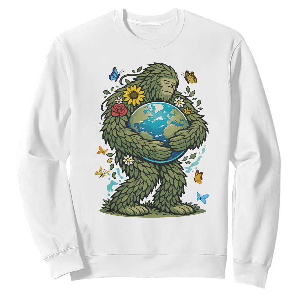 Floral Bigfoot Hugging Earth Sweatshirt Cottagecore Nature Lover TS12 White Print Your Wear