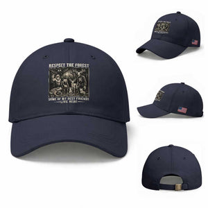 Respect The Forest My Best Friends Live Here Baseball Cap Cryptid Forest Lover TS12 Baseball Cap Universal Fit Navy Print Your Wear