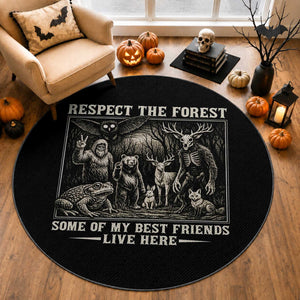 Respect The Forest My Best Friends Live Here Round Rug Cryptid Forest Lover