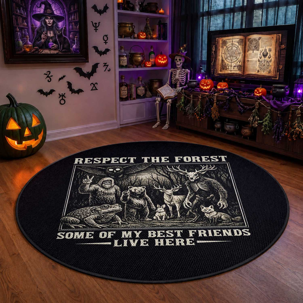 Respect The Forest My Best Friends Live Here Round Rug Cryptid Forest Lover