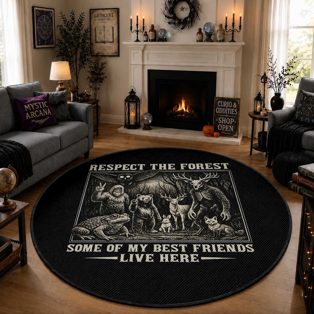 Respect The Forest My Best Friends Live Here Round Rug Cryptid Forest Lover