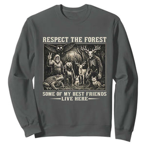 Respect The Forest My Best Friends Live Here Sweatshirt Cryptid Forest Lover TS12 Dark Heather Print Your Wear