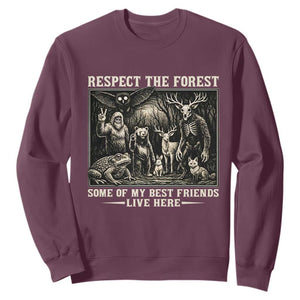 Respect The Forest My Best Friends Live Here Sweatshirt Cryptid Forest Lover TS12 Maroon Print Your Wear