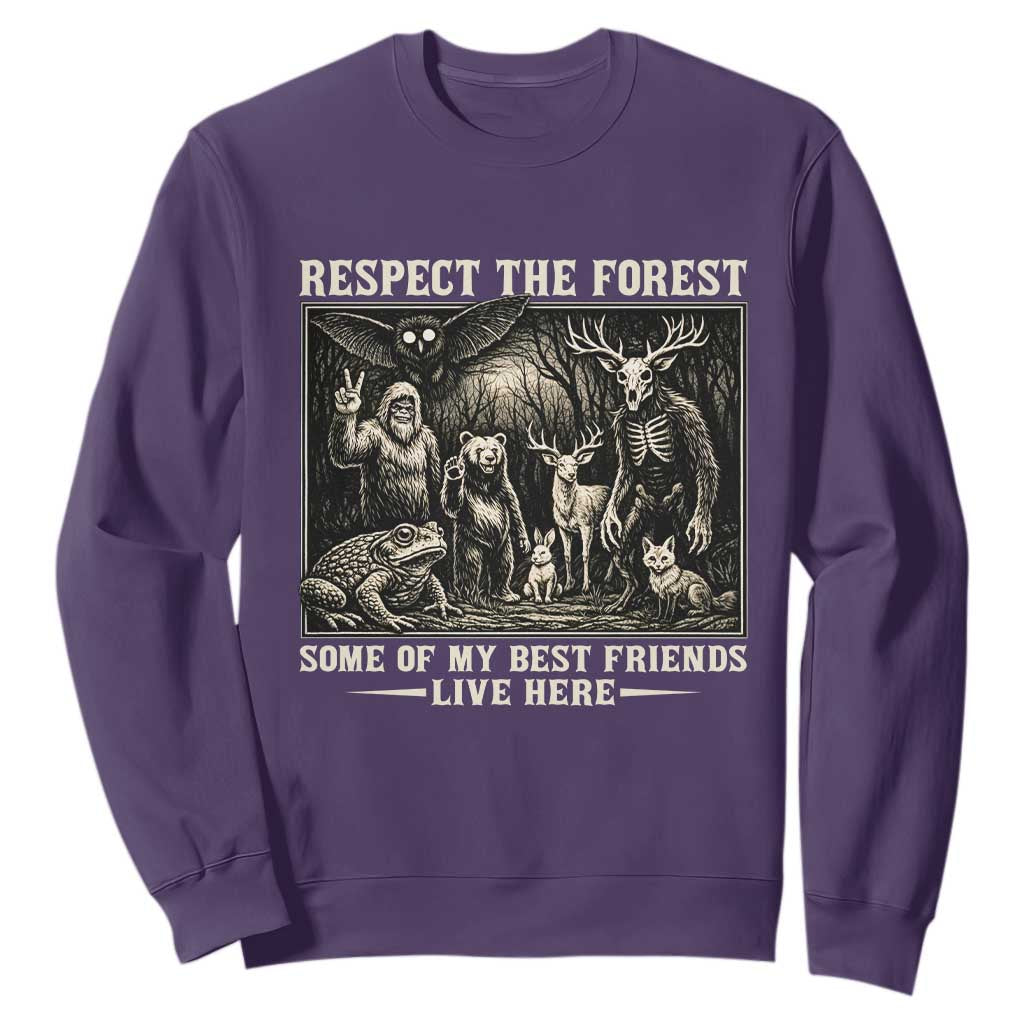 Respect The Forest My Best Friends Live Here Sweatshirt Cryptid Forest Lover TS12 Purple Print Your Wear