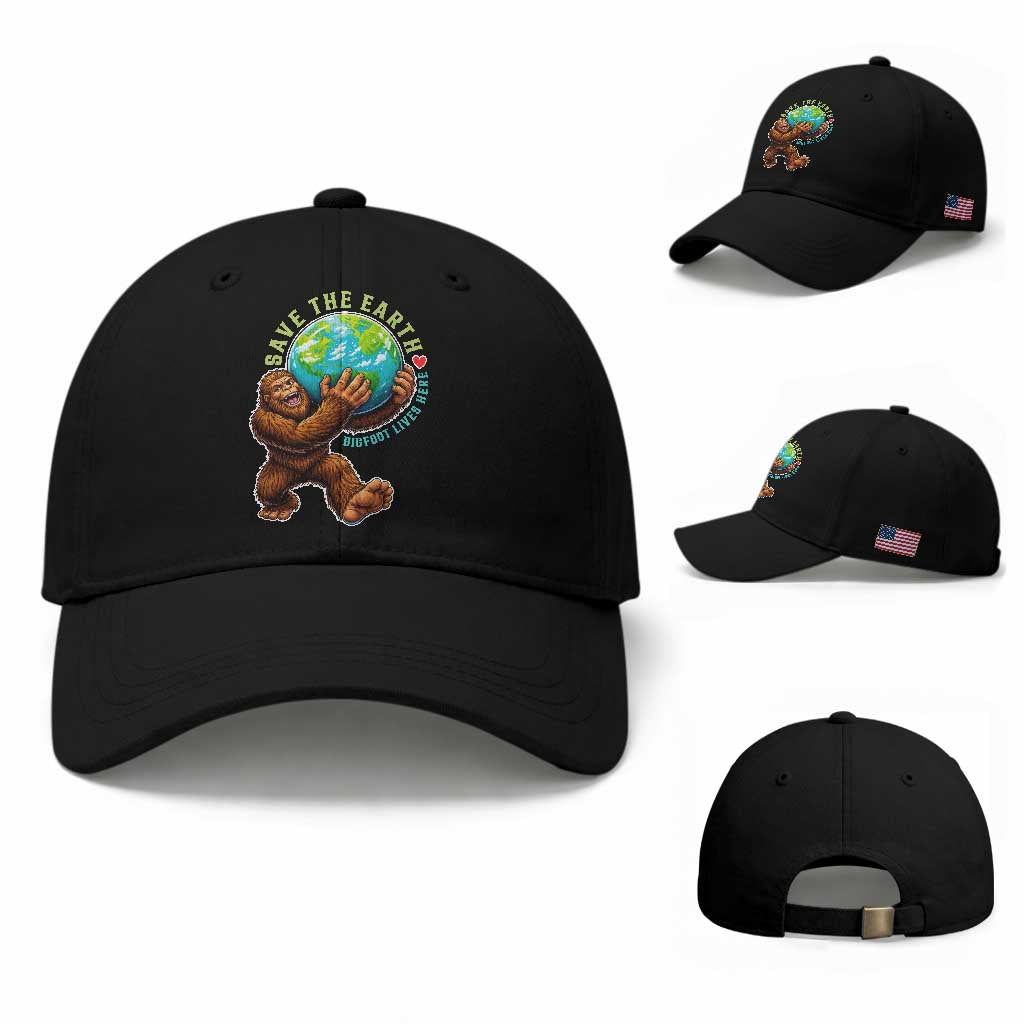 Earth Day Baseball Cap Save The Earth Bigfoot Lives Here TS12 Baseball Cap Universal Fit Black Print Your Wear