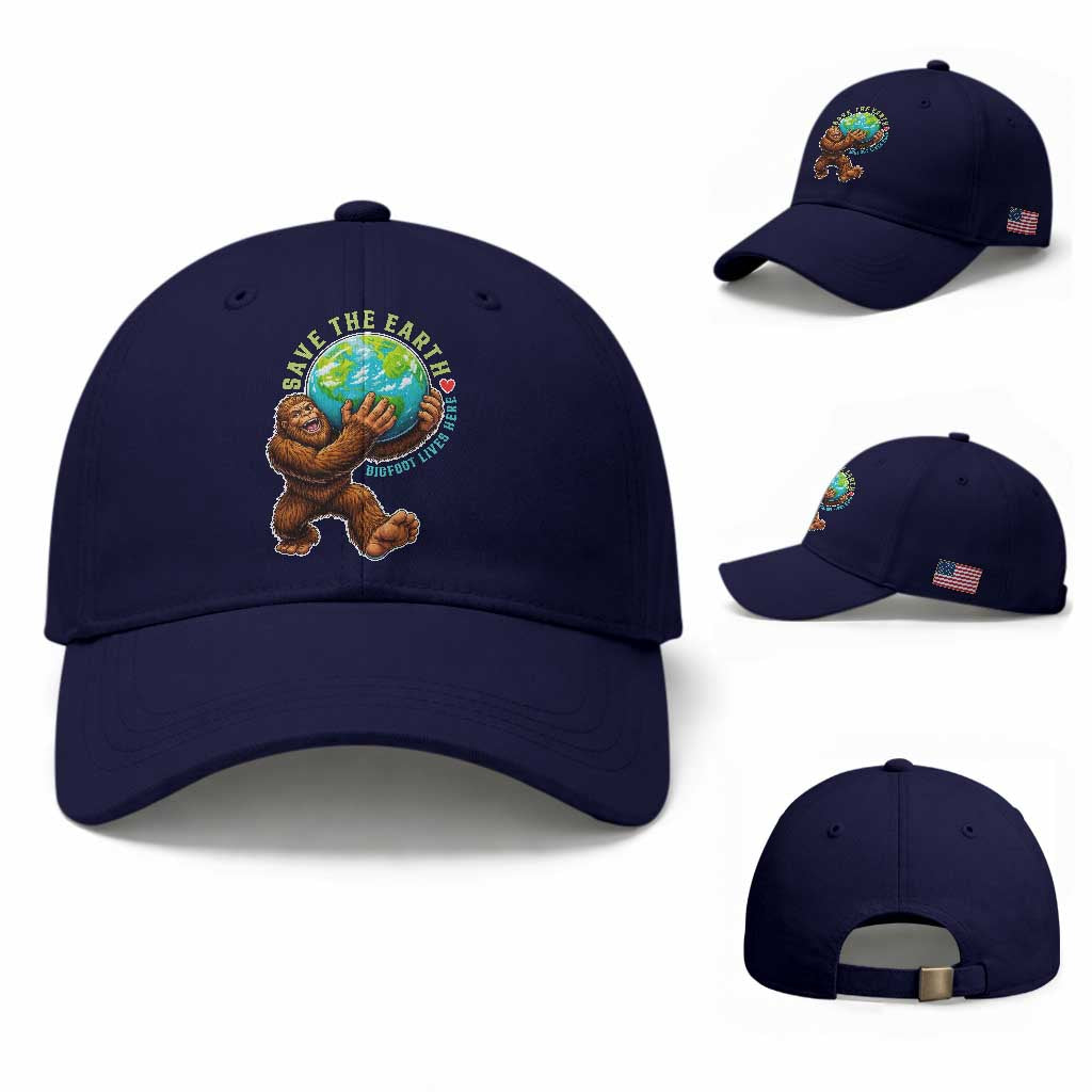 Earth Day Baseball Cap Save The Earth Bigfoot Lives Here TS12 Baseball Cap Universal Fit Dark Blue Print Your Wear